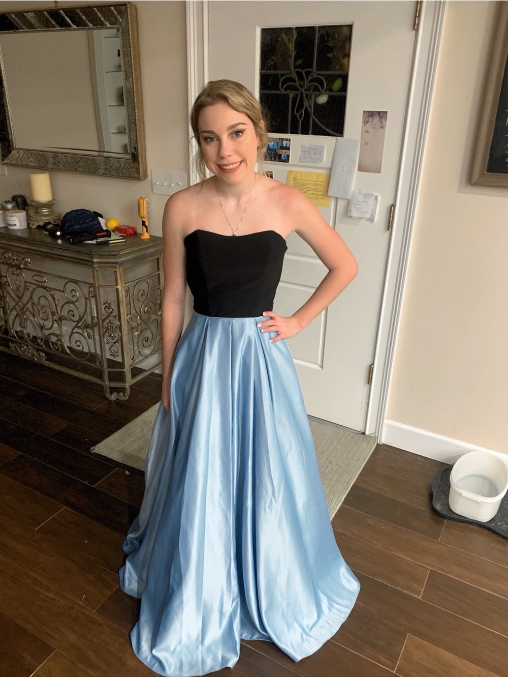 Strapless Black and Light Blue Two-Tone Evening Gown size 0